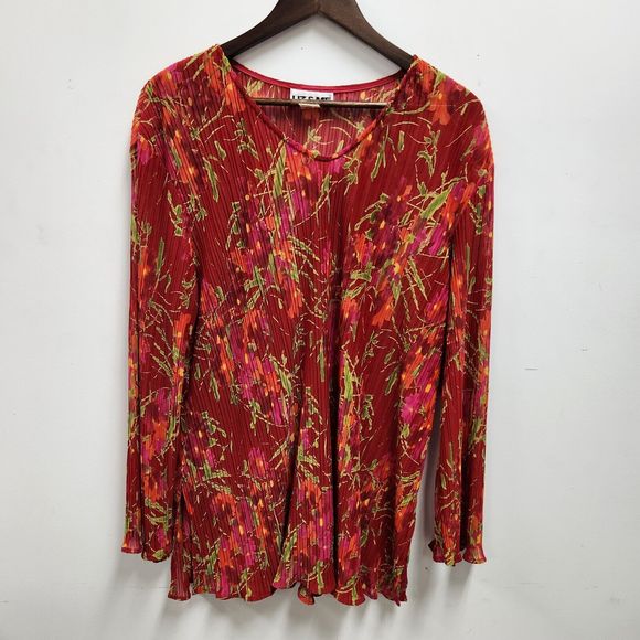 Liz & Me X Catherines Long Sleeve Accordian Pleated Blouse 2X Multicolor Floral - Picture 1 of 7